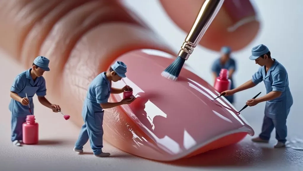 mini workers doing nail arts